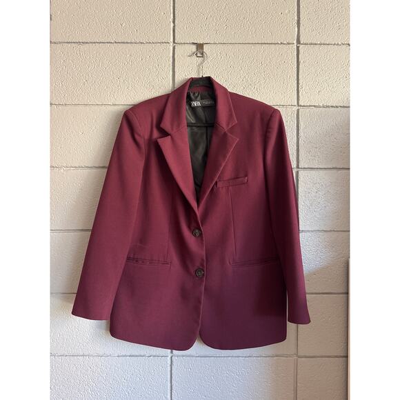 Women's Zara Bloggers Favorite Straight Cut Blazer Oversized Jacket in Wine sz L - Picture 2 of 7
